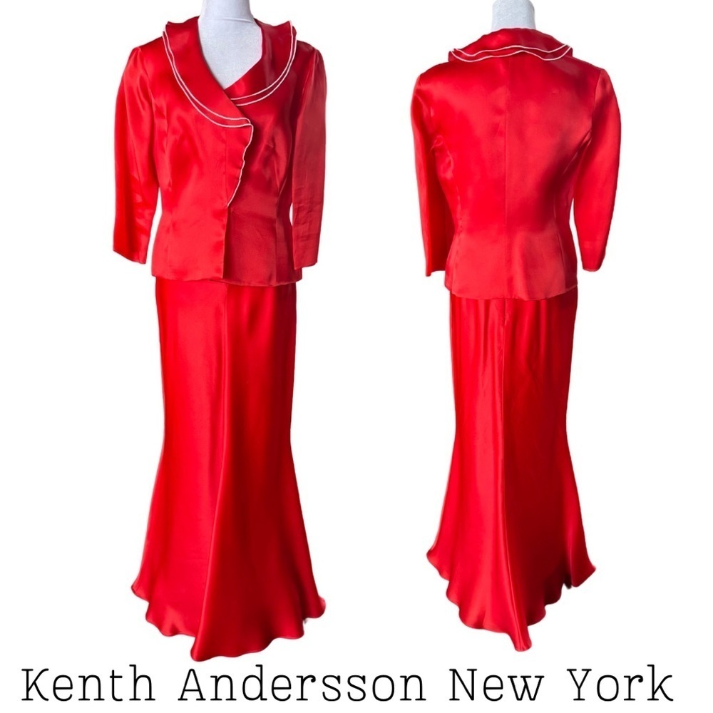 Kenth Andersson Red Formal Maxi Length Skirt Gown 6 Medium Vintage White trim